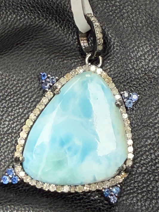 Larimar Sapphire  Diamond Pendant