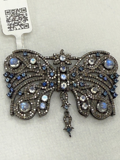 Butterfly Pave Diamond Pendant With Sapphire Stone