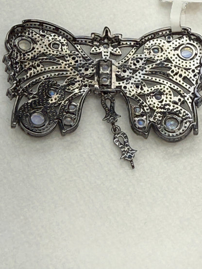Butterfly Pave Diamond Pendant With Sapphire Stone