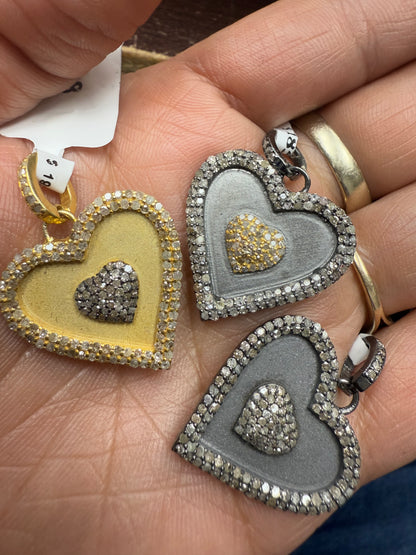 Heart Shape Matte Silver Pave Diamond Pendant