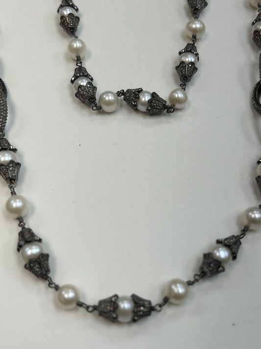 Pearl and Diamond Long Necklace