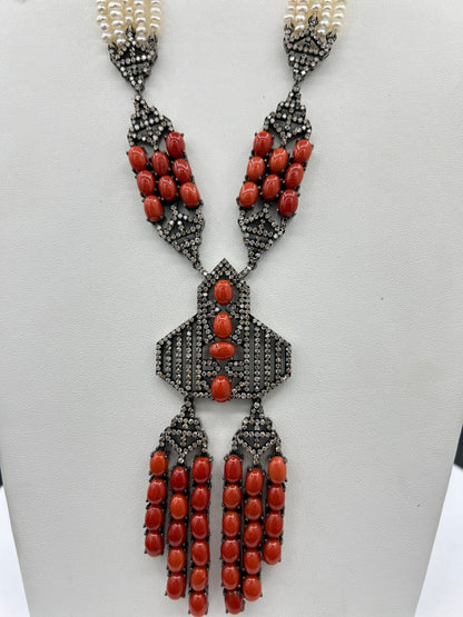 Pearl Coral Diamond Necklace