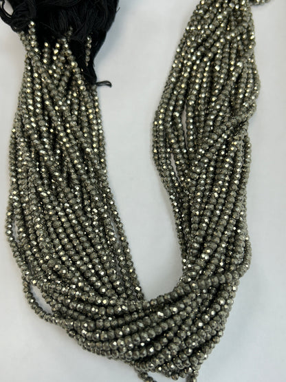 PYRITE NATURAL BEADS ROUND FACETED 3-4MM
