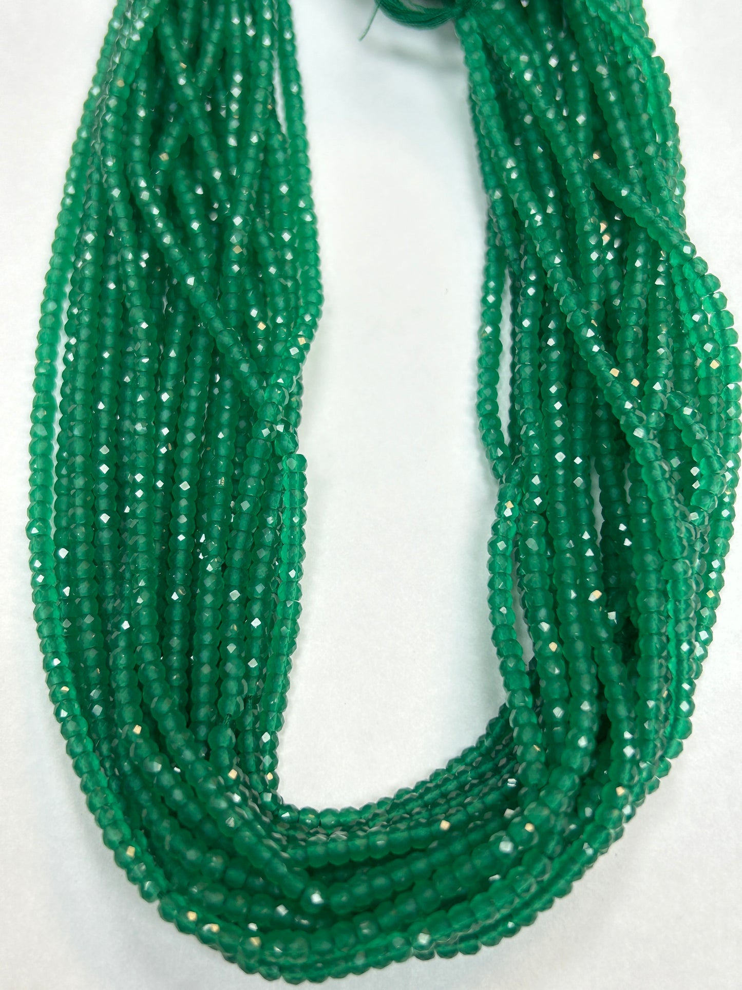 Onyx, GREEN ONYX BEADS ROUND FACETED 3-4MM