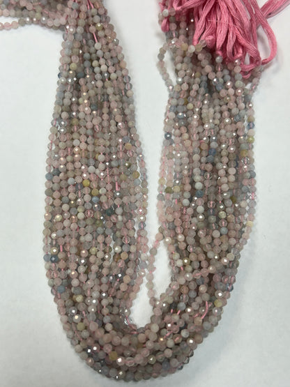 AQUMARINE MULTI NATURAL BEADS ROUND FACETED 3-4MM