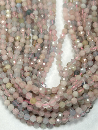 AQUMARINE MULTI NATURAL BEADS ROUND FACETED 3-4MM