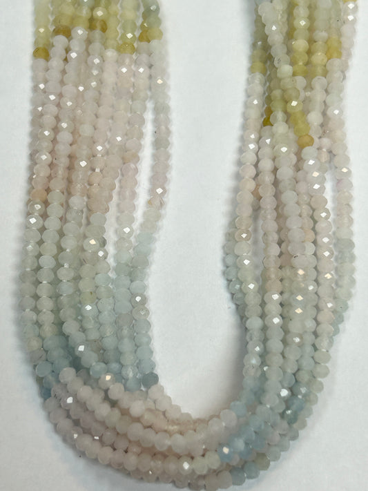 Aquamarine, Multi Aqumarine Faceted Roundelle 3-4mm