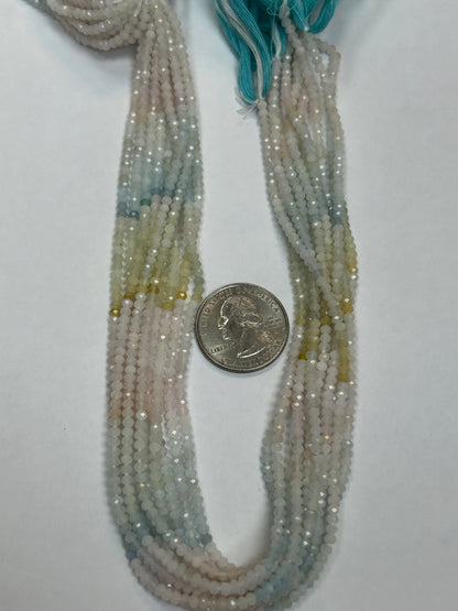 Aquamarine, Multi Aqumarine Faceted Roundelle 3-4mm