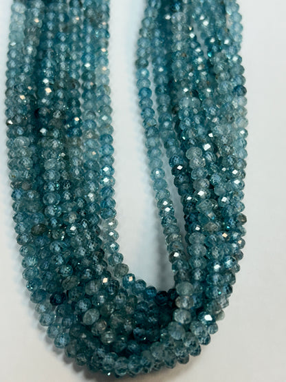 Zircon Blue Natural Faceted Roundelle 3-4mm