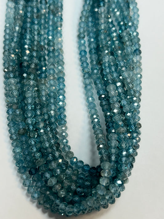 Zircon Blue Natural Faceted Roundelle 3-4mm
