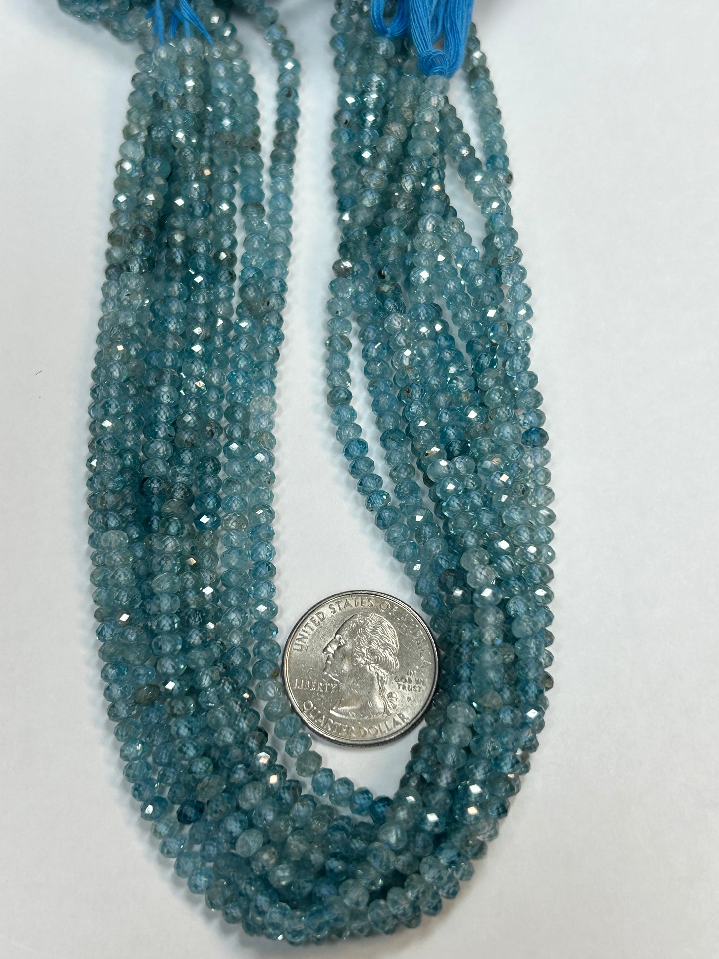 Zircon Blue Natural Faceted Roundelle 3-4mm