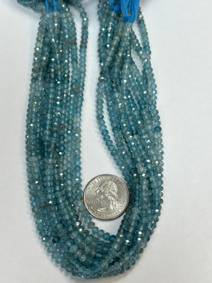 Zircon Blue Natural Faceted Roundelle 3-4mm