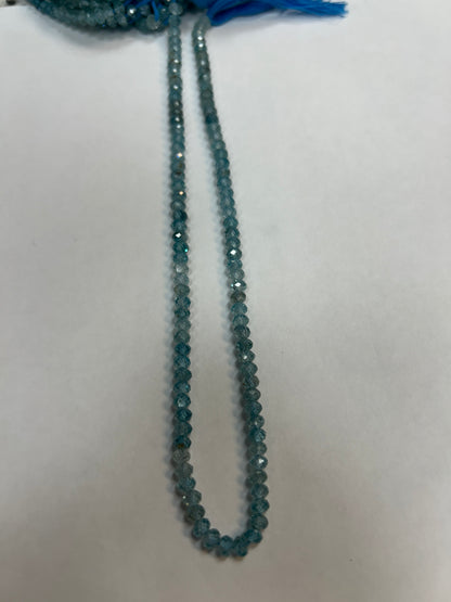 Zircon Blue Natural Faceted Roundelle 3-4mm