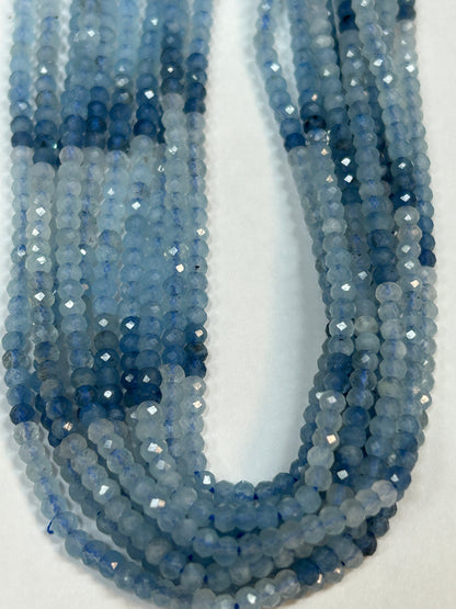 Aquamarine, Multi Aqumarine Faceted Roundelle 3-4mm