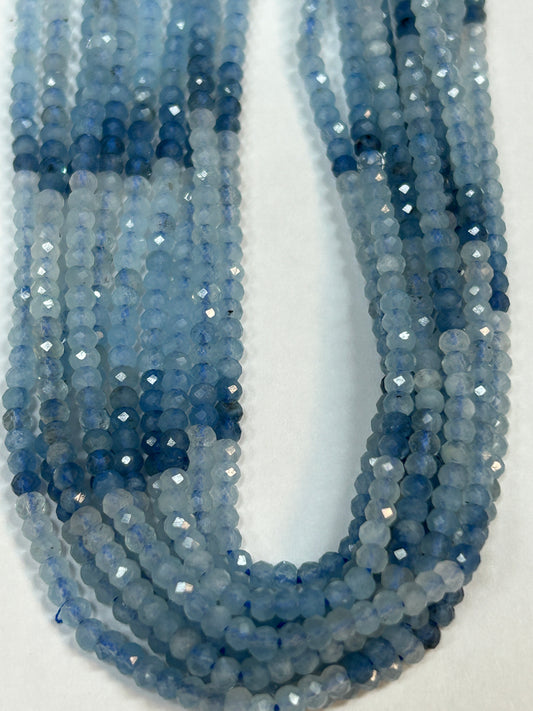 Aquamarine, Multi Aqumarine Faceted Roundelle 3-4mm