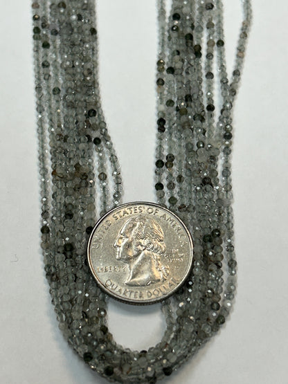 GREEN ROUTILATED QUARTZ ROUND FACETED 2-3mm