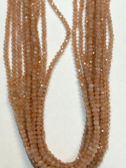 Moonstone, PEACH MOONSTONE ROUND FACETED 2-3mm
