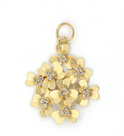 Heart Flower 14k Solid Gold Diamond Pendants.