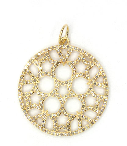 Round Star 14k Solid Gold Diamond Pendants.