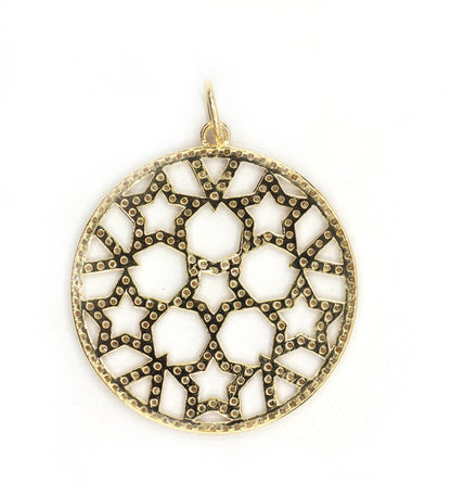 Round Star 14k Solid Gold Diamond Pendants.