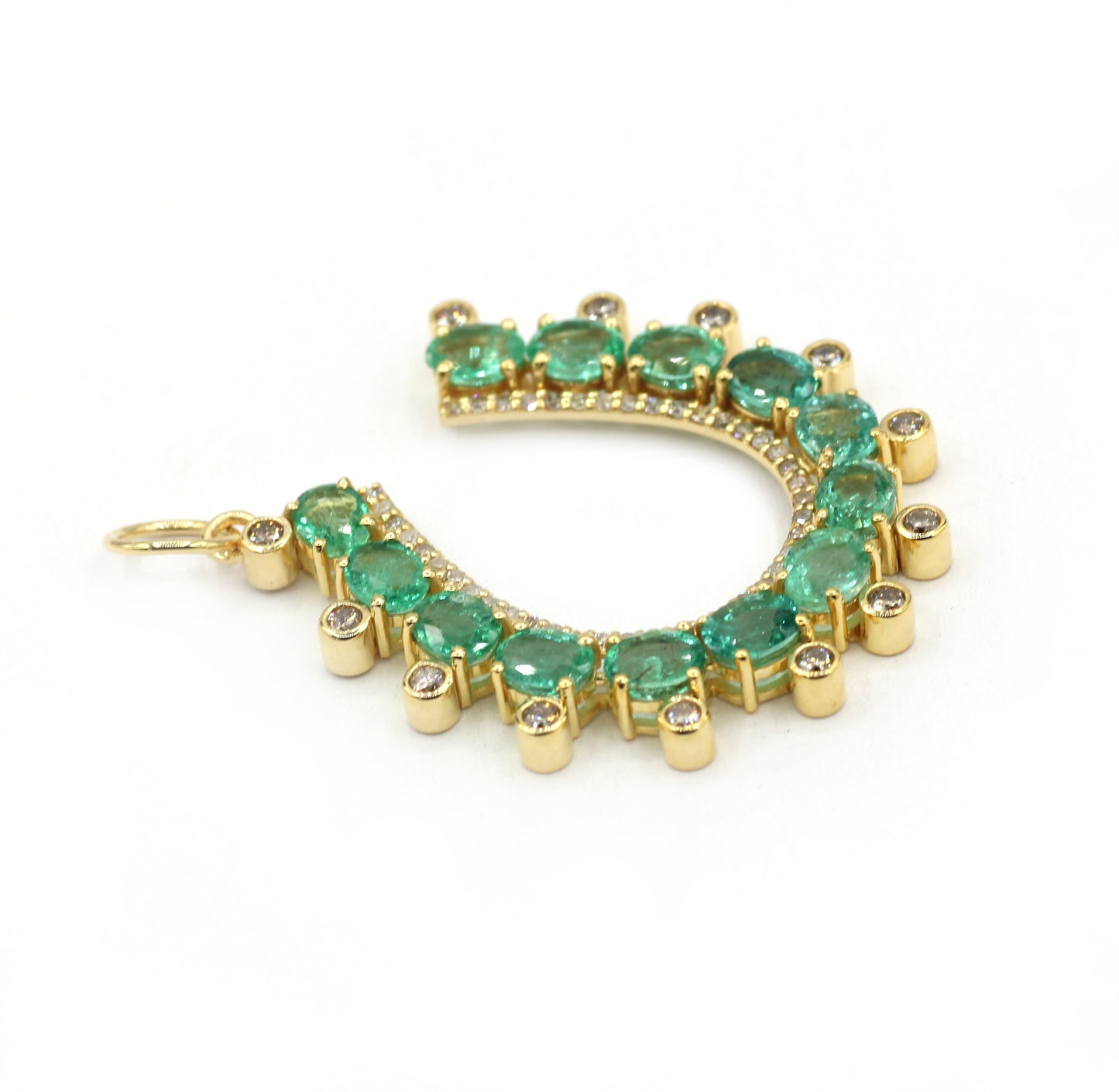 14k Solid Gold Horse Shoe Pendant with Emerald and Diamonds