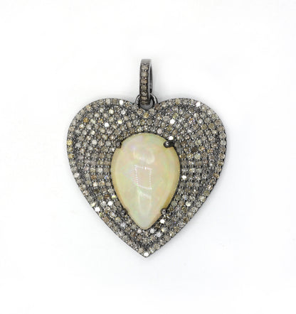 Heart Silver Pave Diamond Pendant