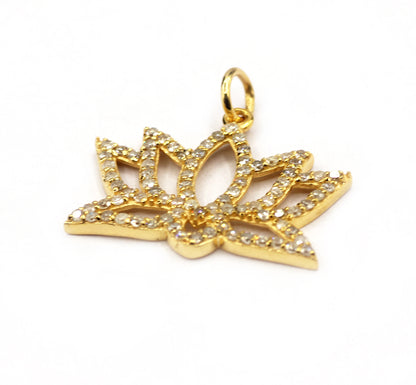 Lotus 14k Solid Gold Diamond Pendants.