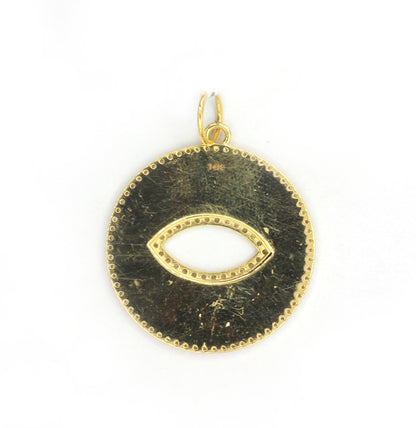 Round Evil Eye 14k Solid Gold Diamond Pendants.