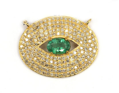 Oval Disk on Evil Eye 14k Solid Gold Diamond Pendants.