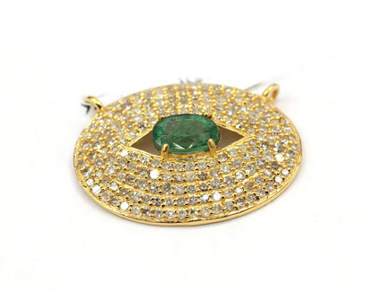 Oval Disk on Evil Eye 14k Solid Gold Diamond Pendants.
