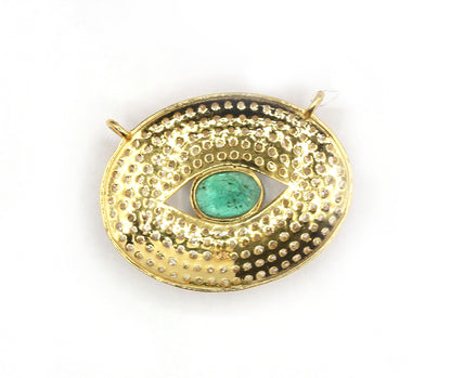 Oval Disk on Evil Eye 14k Solid Gold Diamond Pendants.