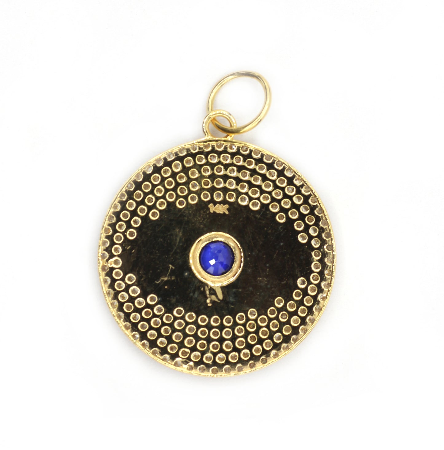 Round Evil Eye 14k Solid Gold Diamond Pendants.
