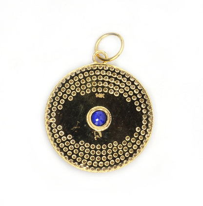 Round Evil Eye 14k Solid Gold Diamond Pendants.