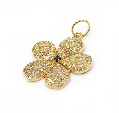 Flower 14k Solid Gold Diamond Pendants.