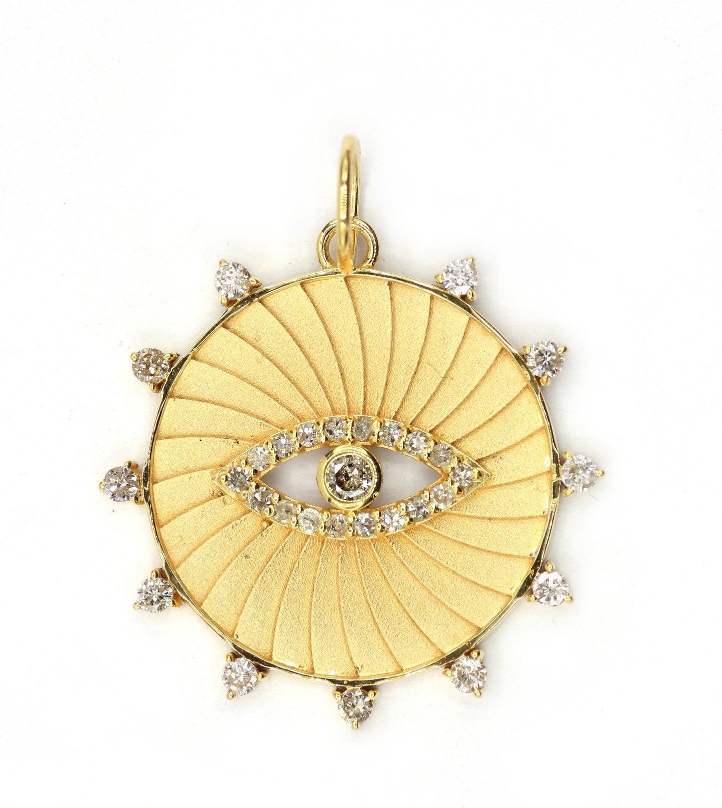Round Evil Eye 14k Solid Gold Diamond Pendants.