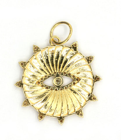 Round Evil Eye 14k Solid Gold Diamond Pendants.
