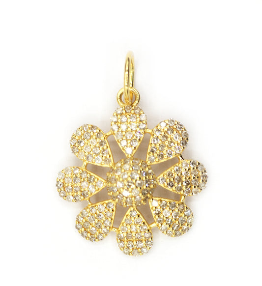 Flower 14k Solid Gold Diamond Pendants.