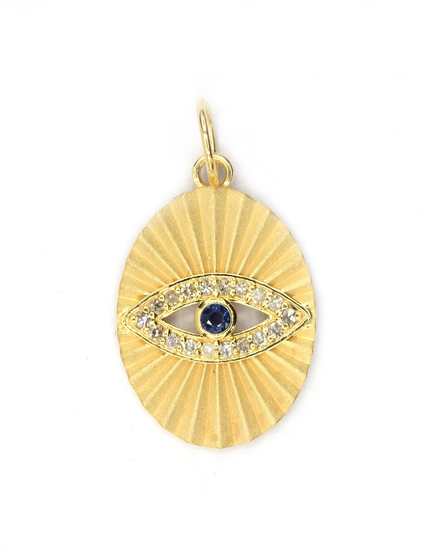 Oval Evil Eye 14k Solid Gold Diamond Pendants.
