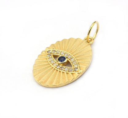 Oval Evil Eye 14k Solid Gold Diamond Pendants.