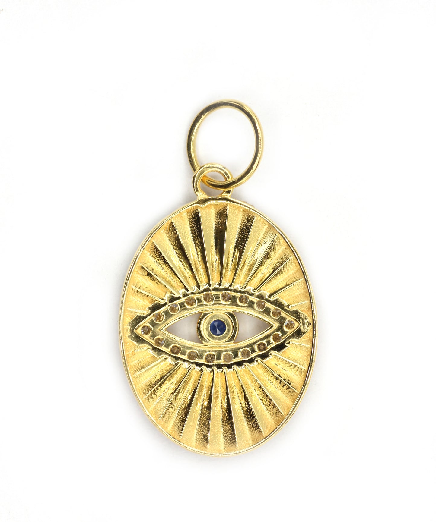 Oval Evil Eye 14k Solid Gold Diamond Pendants.