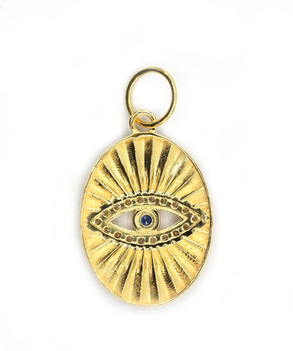 Oval Evil Eye 14k Solid Gold Diamond Pendants.