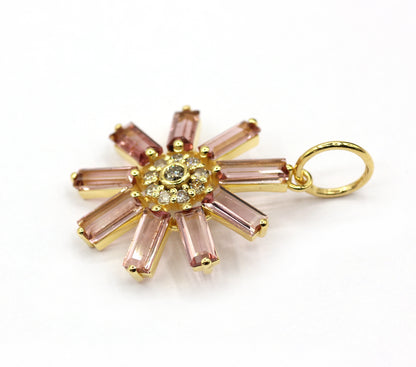 Flower 14k Solid Gold Diamond Pendants.