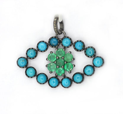 Evil Eye Emerald and Turquoise Stone Pendant