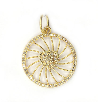 Round Heart 14k Solid Gold Diamond Pendants.