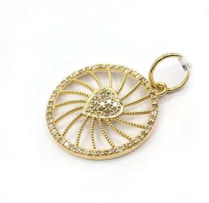 Round Heart 14k Solid Gold Diamond Pendants.