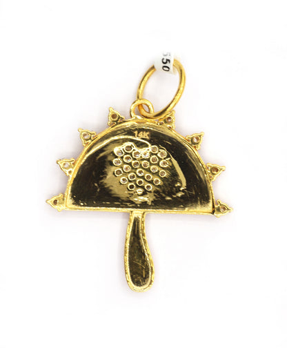 Mushroom 14k Solid Gold Diamond Pendants.