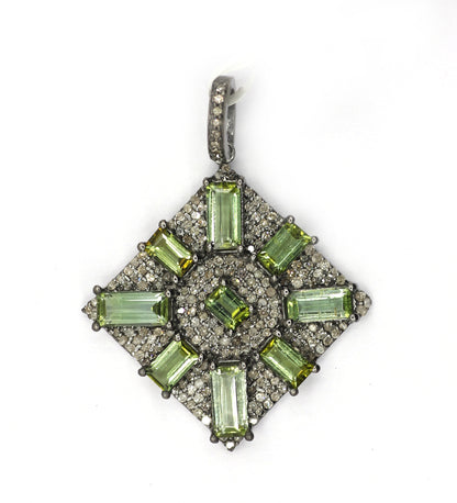 Square Silver Pave Diamond Pendant