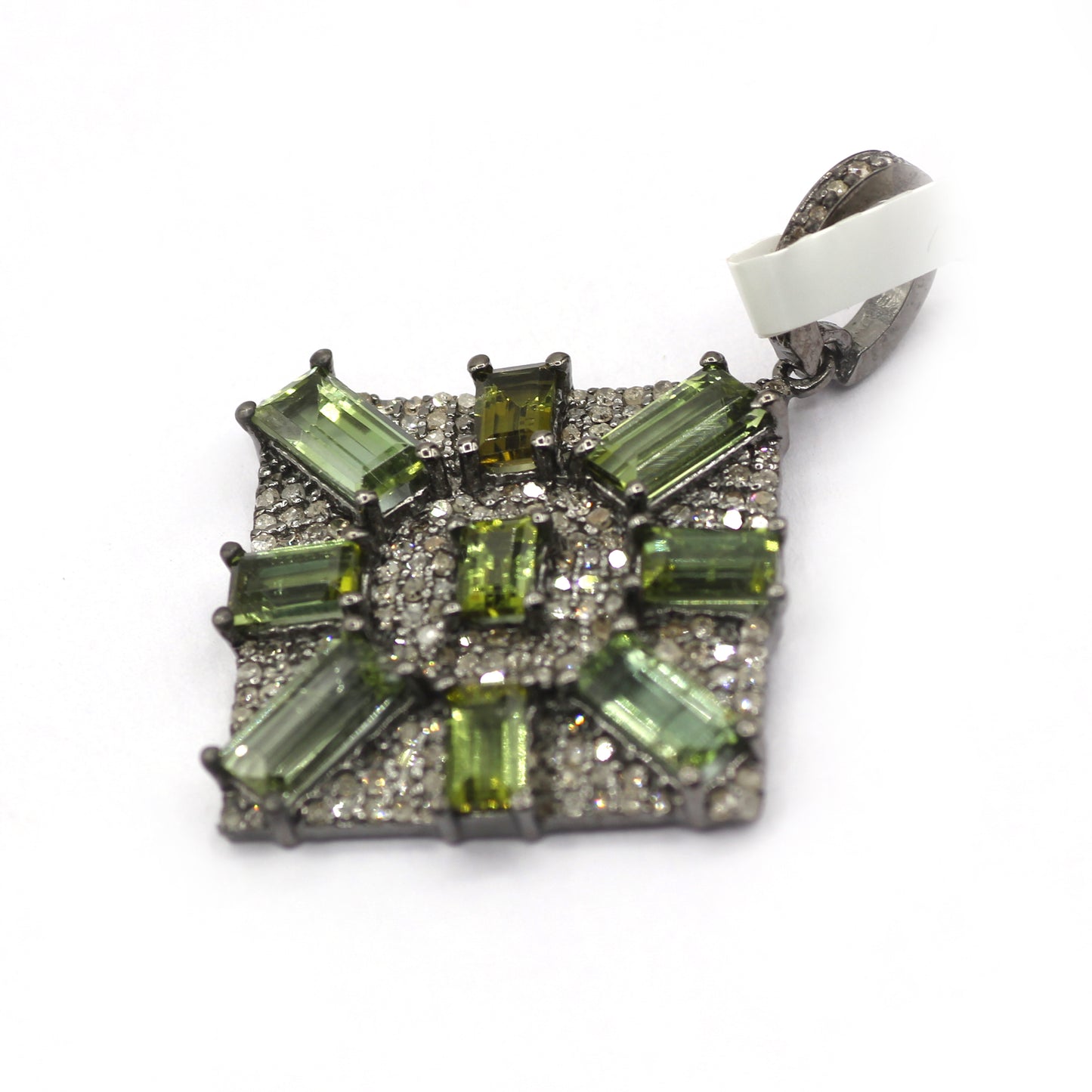 Square Silver Pave Diamond Pendant