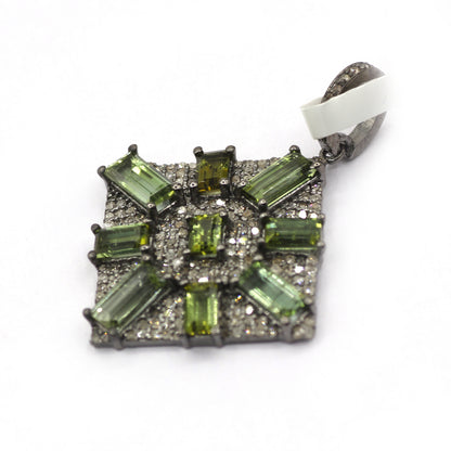 Square Silver Pave Diamond Pendant