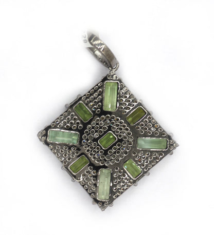 Square Silver Pave Diamond Pendant